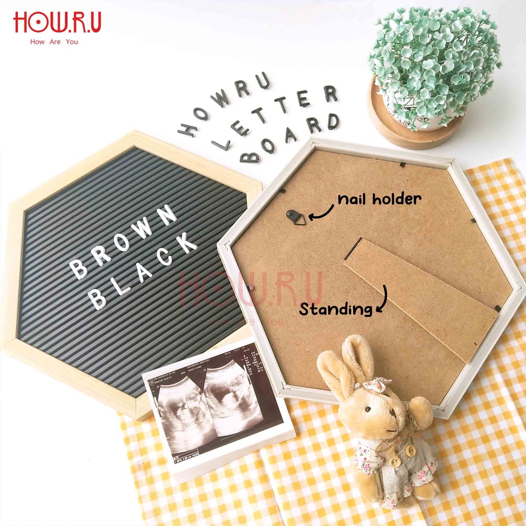 HOW.R.U | Letter Board 28x25 cm Papan Nama Baby Hexagonal Newborn Viral sudah termasuk Huruf