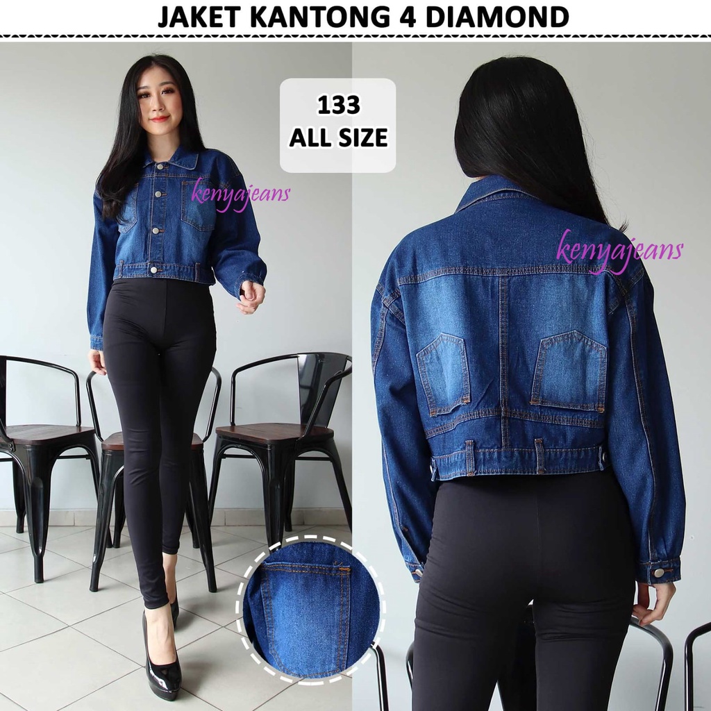 7C-G JAKET CROP JEANS PREMIUM ~ JAKET DENIM ~ ALL SIZE ~ BIRU TUA (DIAMOND) ~ KANTONG DEPAN BELAKANG