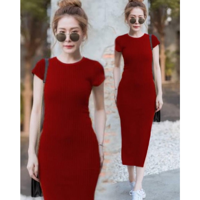 Basic id fashion Dres rajut bodycon / long dres rajut grini / Dres rajut korean style