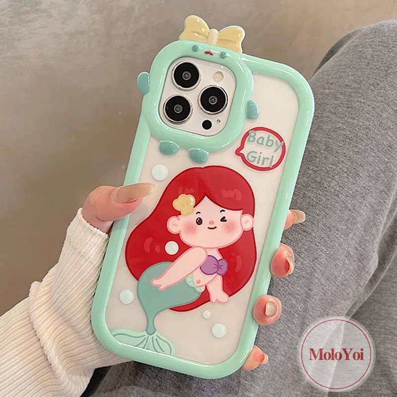 Soft Case Desain Kartun Disney Princess Mermaid 3D Untuk iPhone 11 12 14 13 Pro MAX 6 6s 7 8 14 Plus XR X XS MAX SE 2020