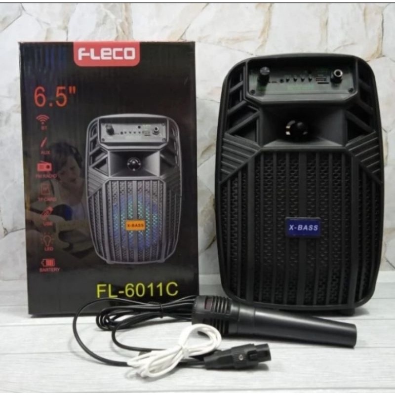 Speaker Fleco karaoke Bluetooth 6.5Inch Free mix suara Bass