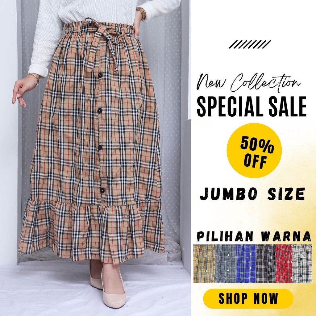 ROK PANJANG WANITA JUMBO SIZE MOTIF KOTAK KOTAK BAWAHAN MUSLIM WANITA MAXI