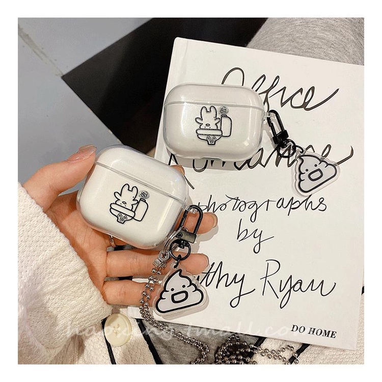 Doodle Earphone Case Bluetooth Pelindung Lembut TPU Transparan Dengan Liontin Untuk Airpods1 2 3 PRO 2 Airpods3 PRO2 TWS