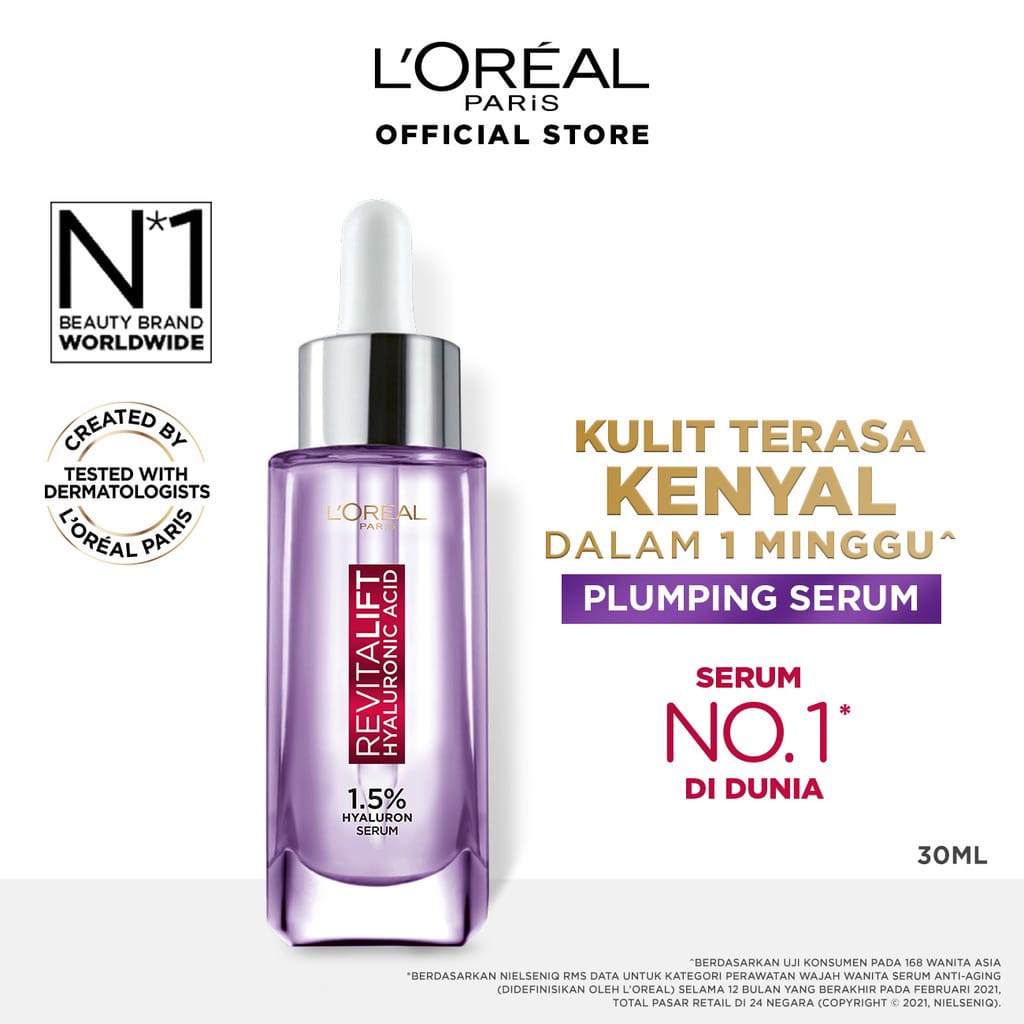 Serum LOreal Paris Revitalift 1.5% Hyaluronic Acid Skincare - 30 ml / 15 ml / 7.5 ml Wajah Lembab Cerah Muda