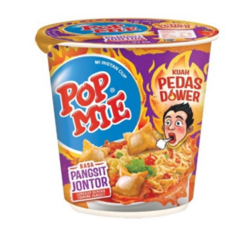 1 Dus - Pop Mie 75 Gram Mi Kuah Pedas Dower Pangsit Jontor Karton Isi 12 Cup