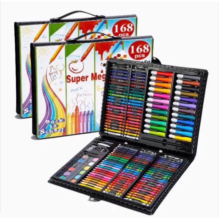 

[COD] Crayon Set isi 168Pcs/Pensil Warna Super Mega Art Set/Kado Ulang Tahun - Kemasan Penyot