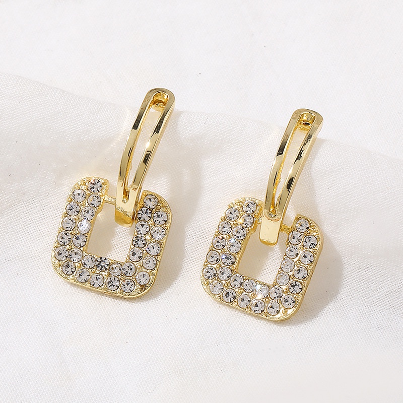 Anting Tusuk Bahan Sterling Silver 925 Desain Persegi Hias Berlian Gaya Korea Untuk Wanita