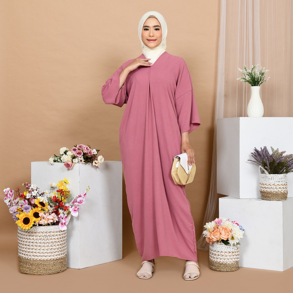Mybamus Deby Kaftan V Neck – Kaftan Wanita – Gamis Polos Wanita – Kaftan Kekinian-Berry M17431 R64S1
