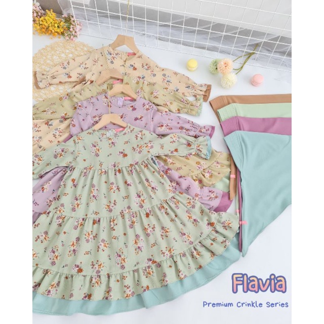 Ollet Gamis FLAVIA CRINKLE premium / gamis set syari anak