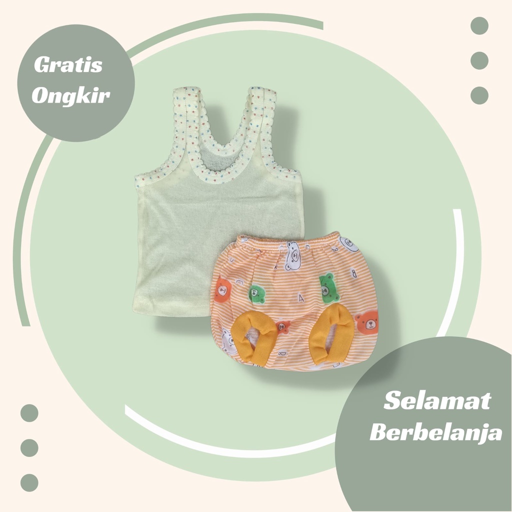 Grosir [ 3 pcs ] Setelan Singlet Kaos Dalam Bayi Pakaian Dalam Bayi bintik Warna Celana Pop SNI Karakter