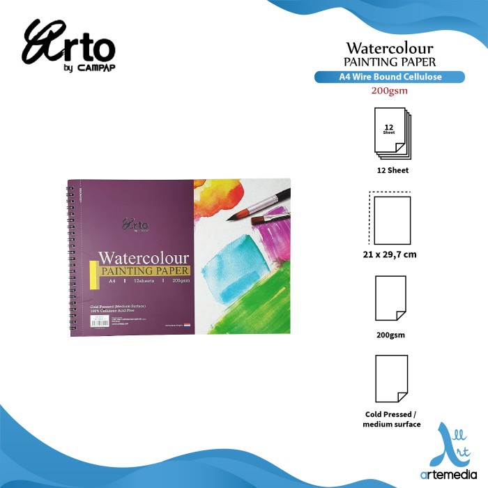 

[COD AKTIF] Arto A4 Cellulose Watercolor Wire-O Book - CELLULOSE 200gm