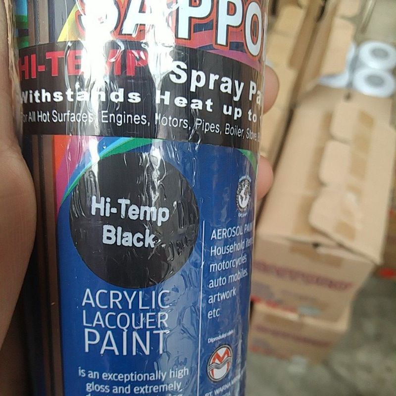 saporo acrylic lacquer paint pilok pilox cat spray sapporo 150ml hi temp black tahan panas hitam anti panas hitam pilok knalpot blok mesin 150ml