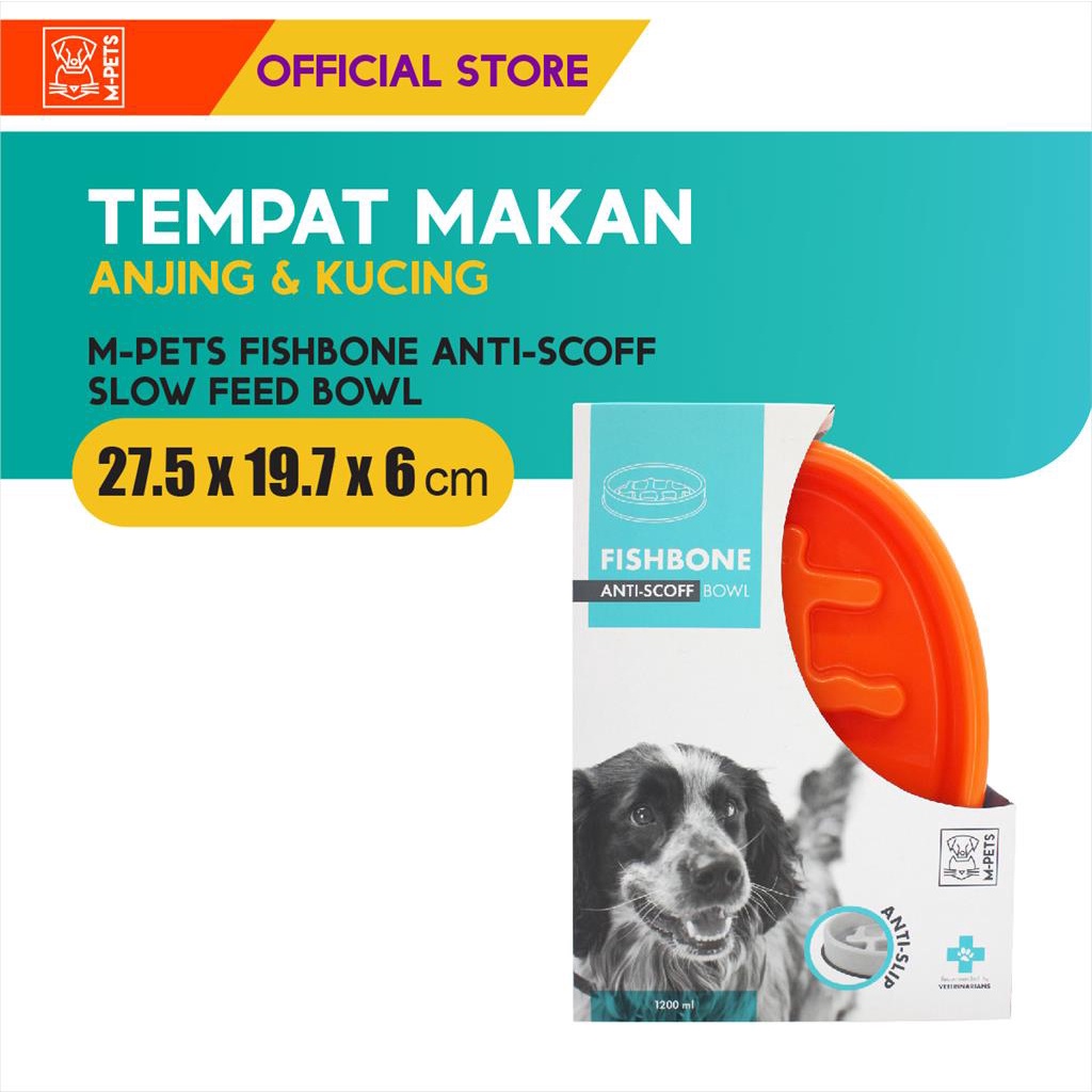 M-Pets Fishbone Anti-Scoff Slow Feed Bowl / Tempat Makan Hewan