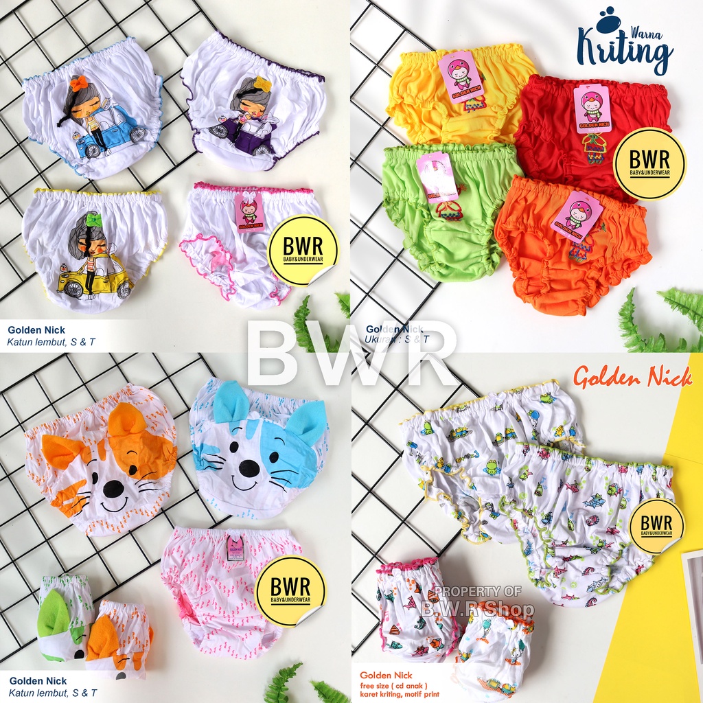 [ 3pc ] CD Golden Nick KUPING / KRITING / WARNA / RAMBUT Celana Dalam Anak Perempuan 2-4 Tahun Cd Anak GN | Bwr