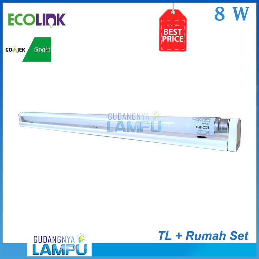 Lampu TL LED plus Rumah 8 Watt (Set)