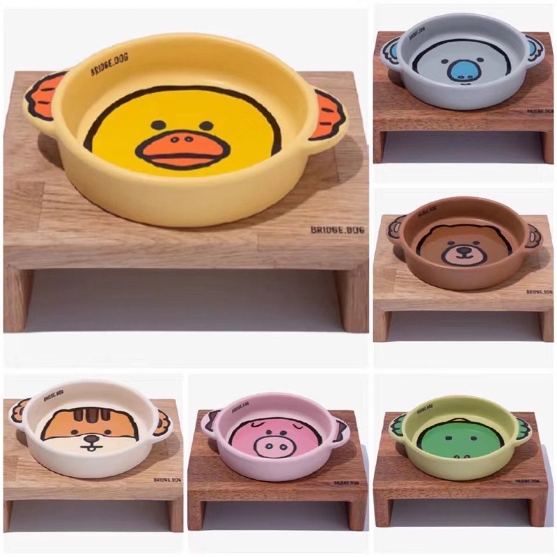 Korea bridge dog magic animal bowl set with wooden table