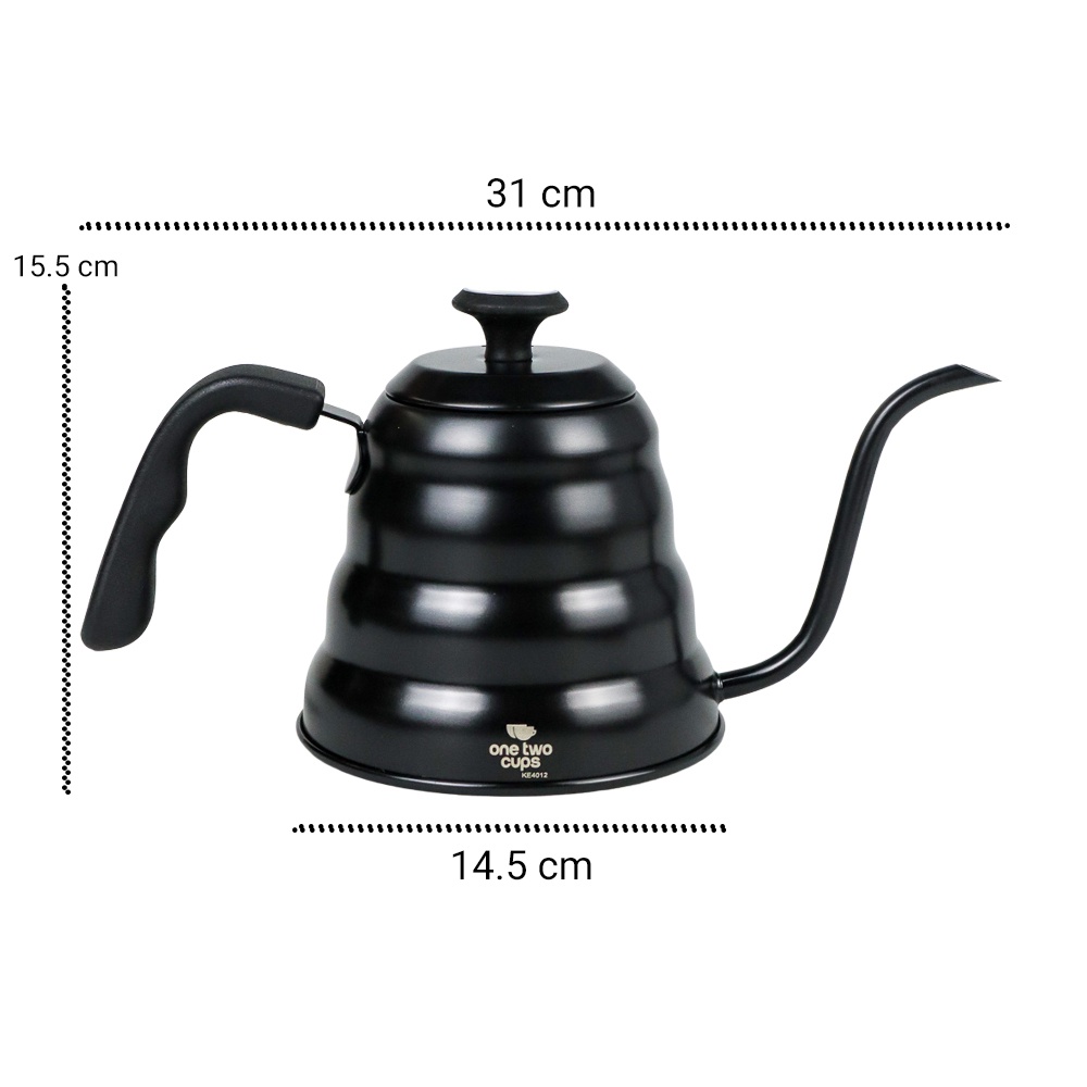 One Two Cups Teko Kopi Maker Pot Drip Kettle 1.2 Liter with Thermometer - Black - 7RHX8LBK