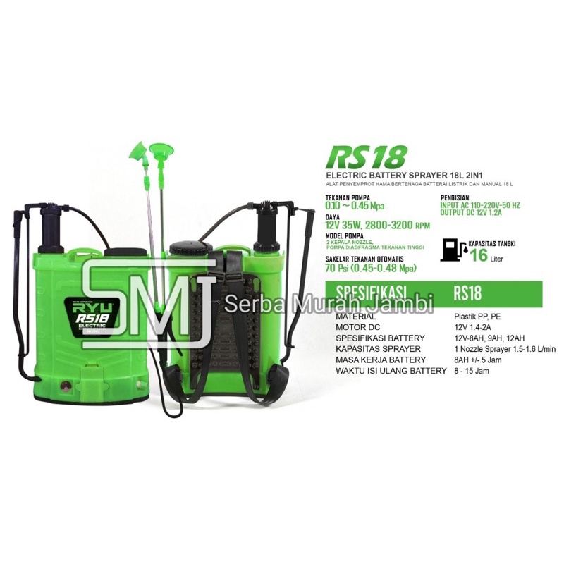 sprayer elektrik ryu 18 liter 2fungsi semprot racun semprot rumput