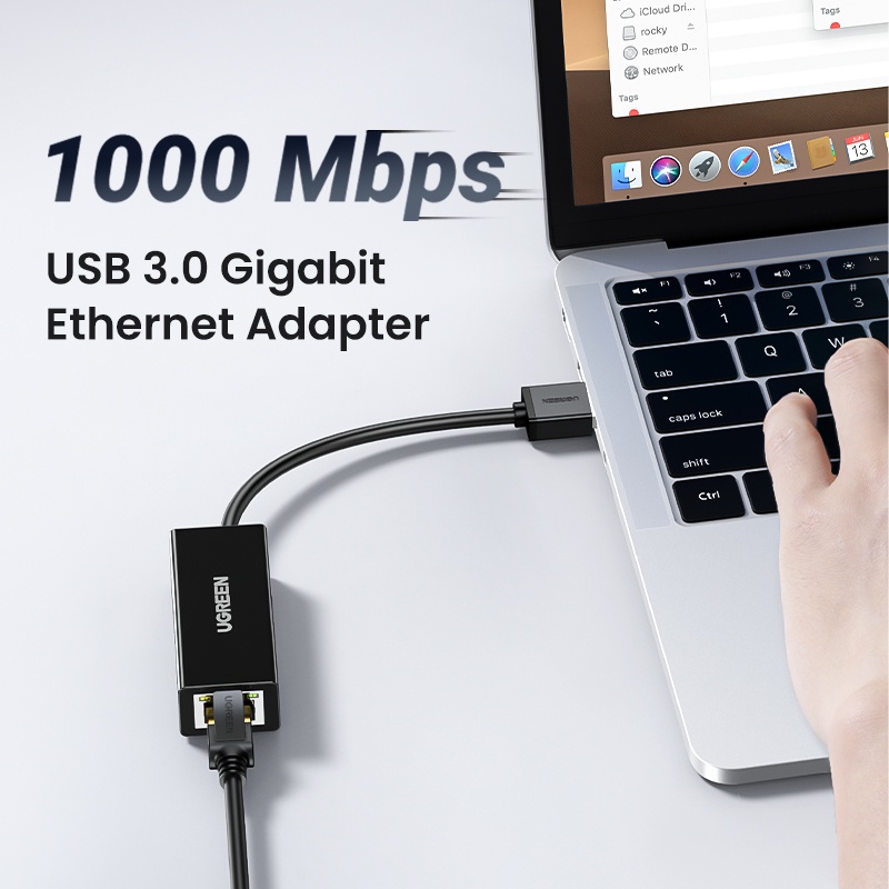 【Stok Produk di Indonesia】UGREEN Adapter USB 3.0 Warna Hitam ke Ethernet RJ45 LAN untuk 10 / 100 / 1000 MBPS