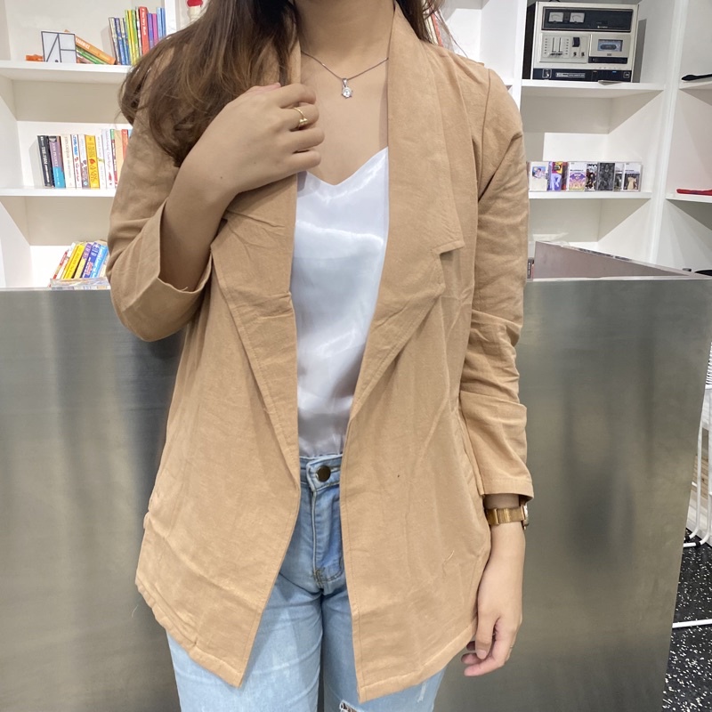 Blazer Linen LD 110 Atasan Linen Outer Linen Model Korea Jumbo Bahan Halus HQ