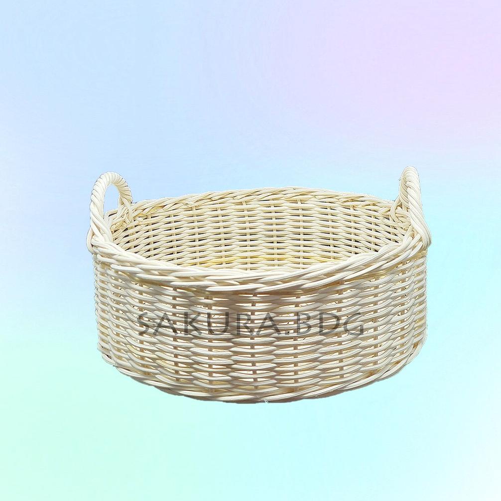 

K85M - Keranjang rotan bulat handle M 24x8 cm hampers parcel hantaran lamaran mahar souvenir piknik