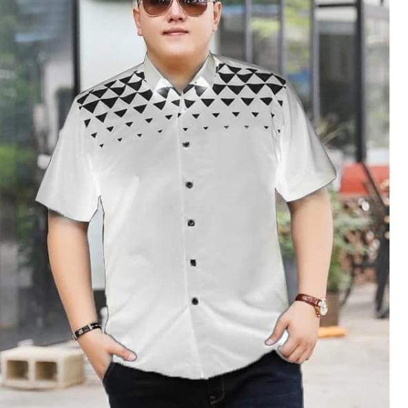 HEM JUAN KEMEJA PRIA BIGSIZE LENGAN PENDEK KEMEJA COWOK SABLON XXL - Hitam, XXL
