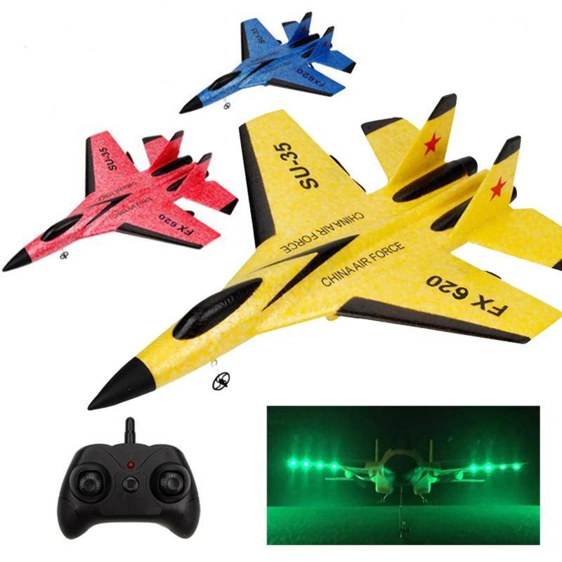 Mainan Pesawat RC Terbang Remote Control LED Pesawat Glider Airplane Foam 2.4G RC Airplane Busa Elastis Tidak Akan Pecah FX620