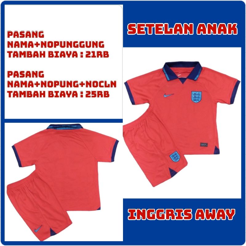 Setelan Anak Import Inggris / Jersey GO Kids / Jersey World Cup 2022 / Kaos Bola Junior / Kaos Bola Piala Dunia 2022 / Pakaian Olahraga Anak / Baju Bola Anak / Sport Collection Jakarta