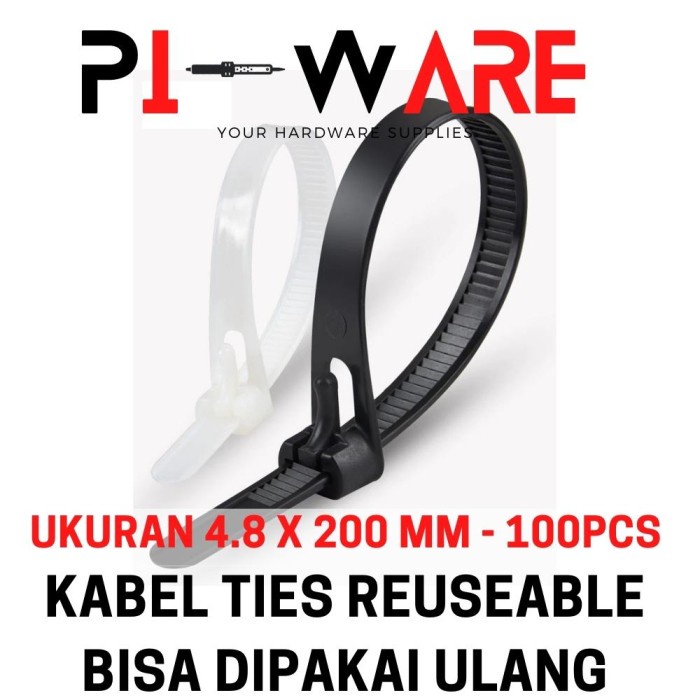 Cable Tie Reusable Bisa Pakai Ulang Kabel Ties 20cm 200mm Isi 100 Pcs