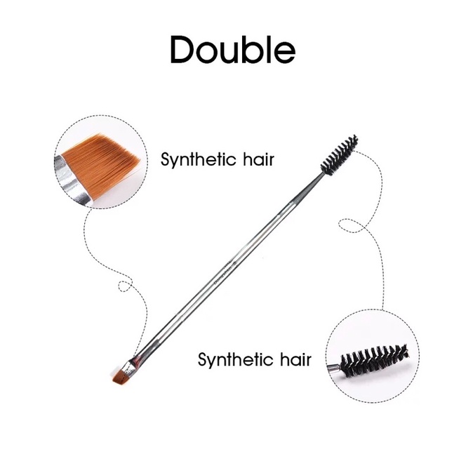 2in1 SILVER Makeup Brushes Angled Eyebrow Spoolie Brush Flat Fine Eyeliner Brush Professional Liner Brow Beauty Make Up Tool