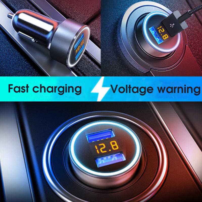 Car Charger iPhone Dual Port USB Fast Charging 15W QC 3.0 2.4A Digital Display LED Cas Mobil Tablet Samsung Portable Adapter iPad