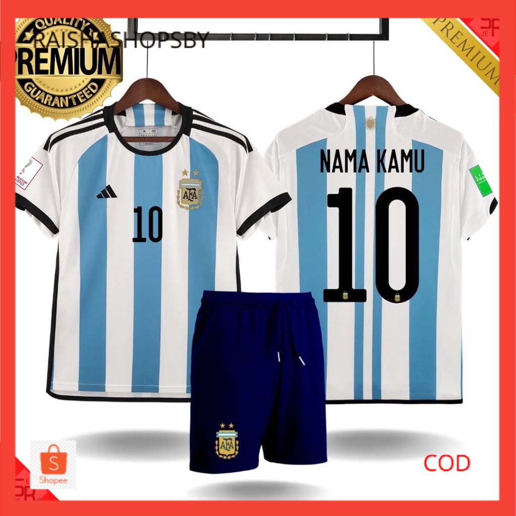 Kaos bola fans version jersey argentina home piala dunia 2022 baju bola terbaru