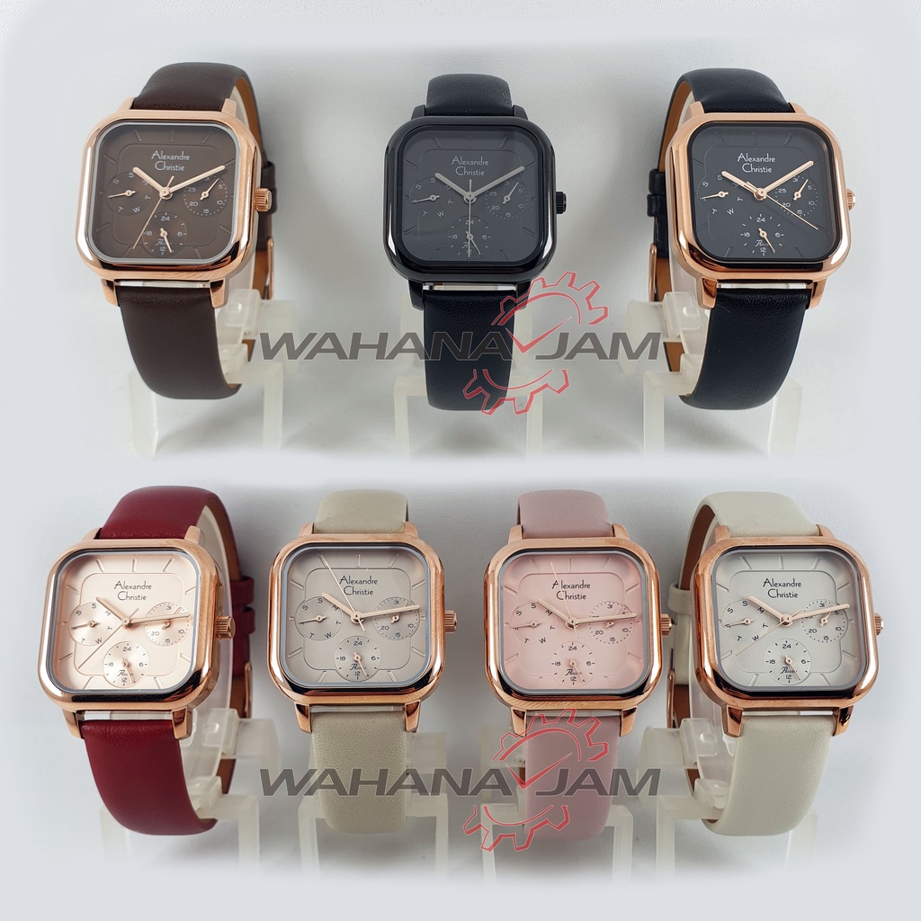 Alexandre Christie AC 2A14 BF / Jam Tangan Wanita AC2A14 Kulit Kotak Multifungsi Alexander Cewek
