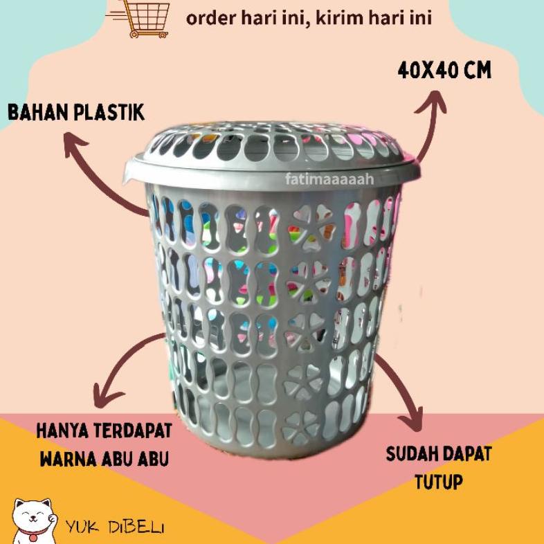 PRODUK- KERANJANG BAJU KOTOR / KERANJANG PLASTIK / KERANJANG LAUNDRY BULAT SILVER .