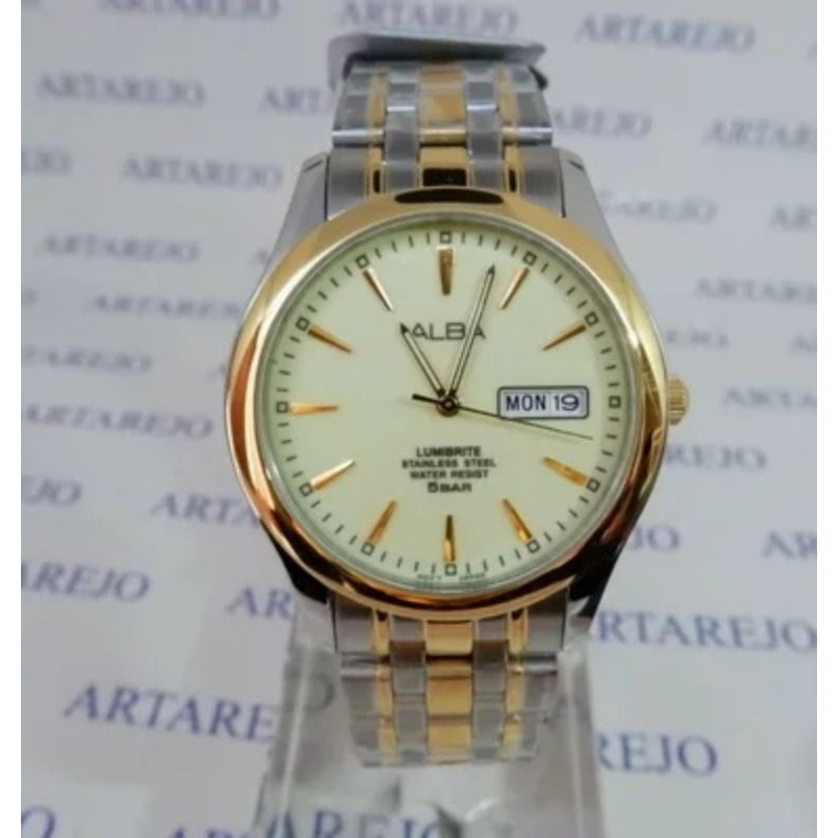 Jam tangan pria alba AXND50X1 Silver Gold Stainless Steel original jam tangan pria alba original