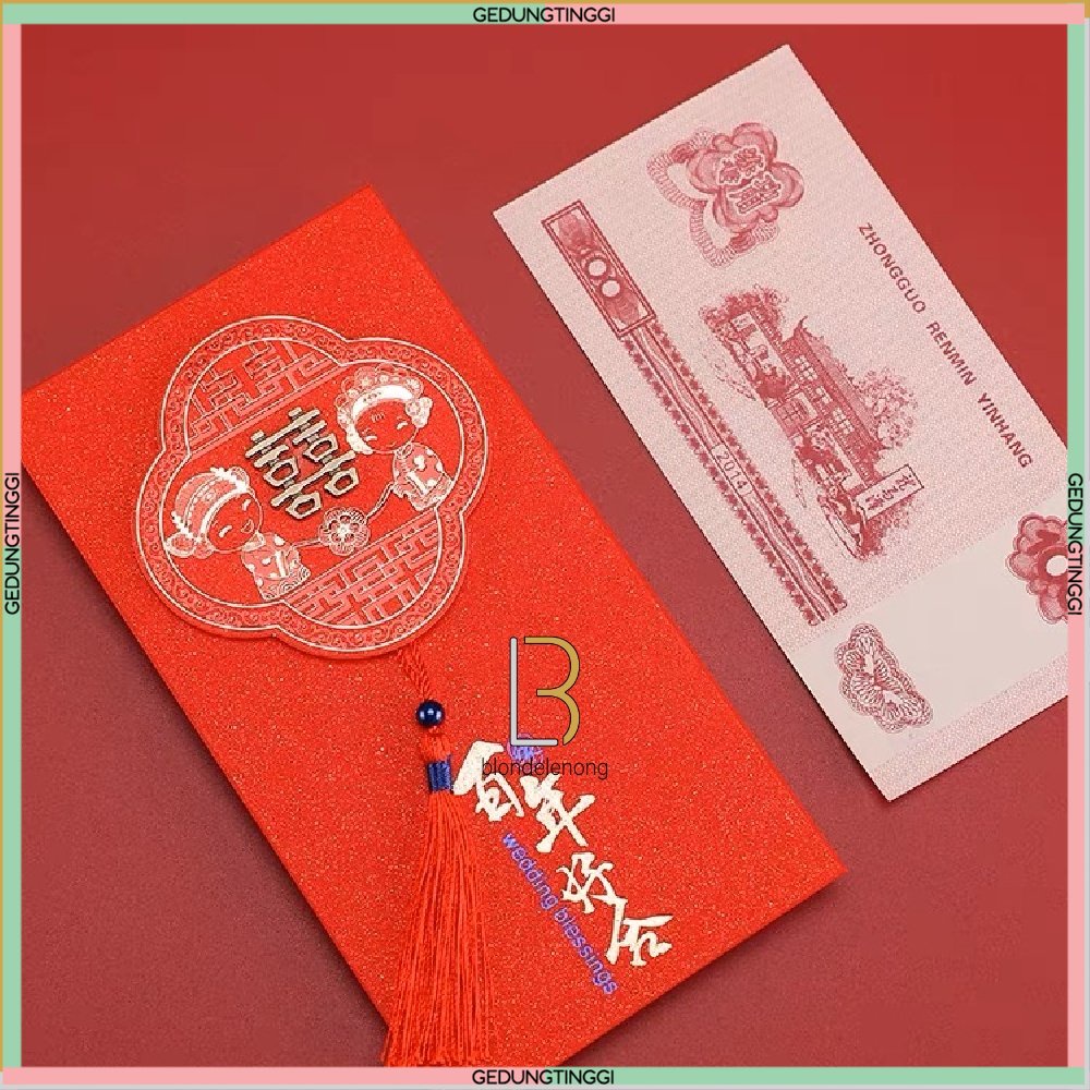 Kertas Dompet Amplop Angpao Angpau Ampao Ampau Hongbao Hongbau Kado Hadiah Hantaran Lamaran Sangjit Wedding Pernikahan Nikah Shuangxi Shuang Xi Suangsi Suanxi Hoki Rejeki Merah Emas Gold Double Happiness Ukuran Panjang Besar Jumbo XL Isi 1 Pack Pak 2 Pcs