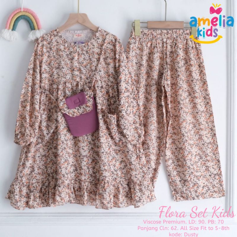 FLORA SET KIDS BY AMELIA KIDS | Setelan Anak Peremuan Usia 5-8 Tahun Bahan Rayon Viscose LD 90