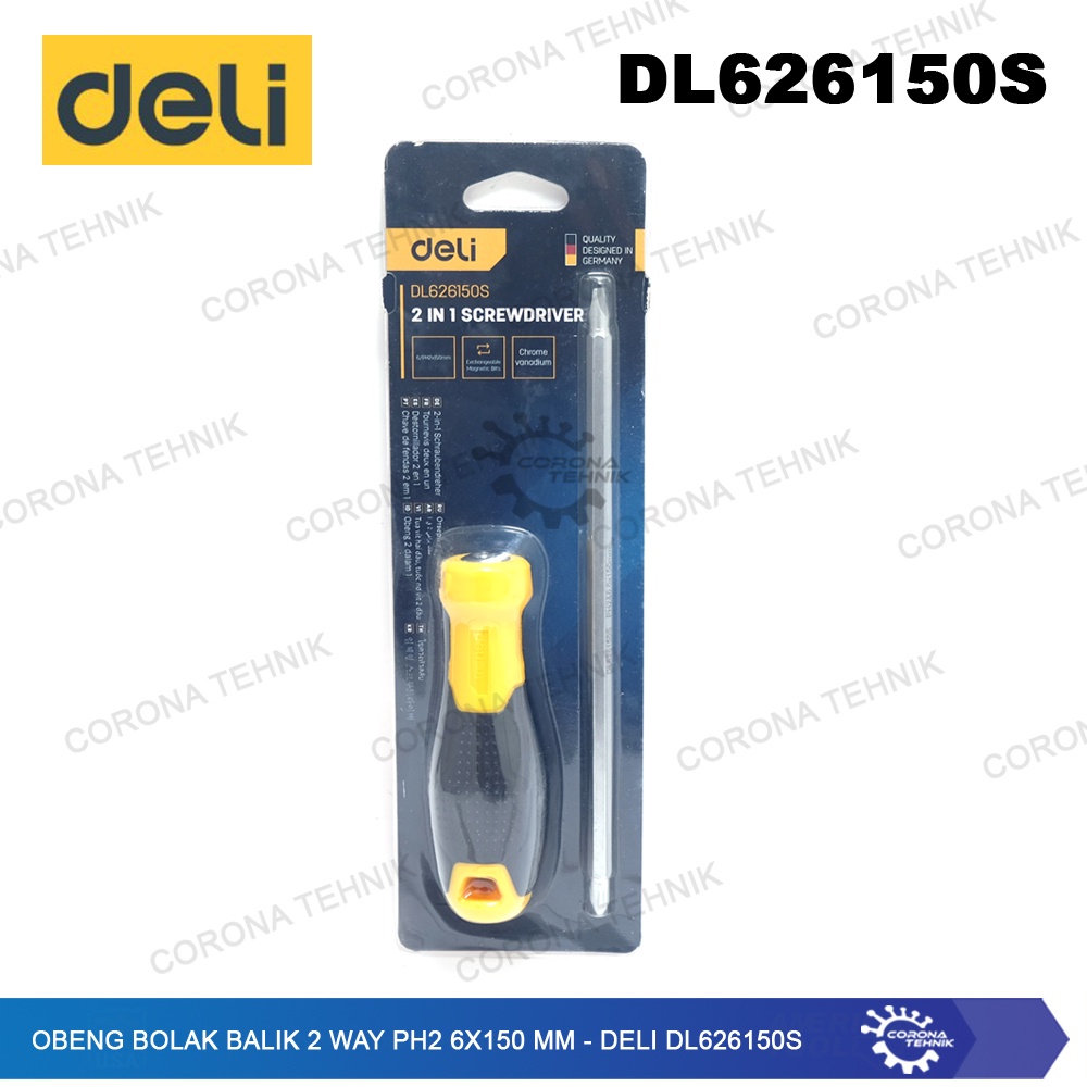 DL626150S - Obeng Bolak Balik 2 Way PH2 6x150 mm - Deli