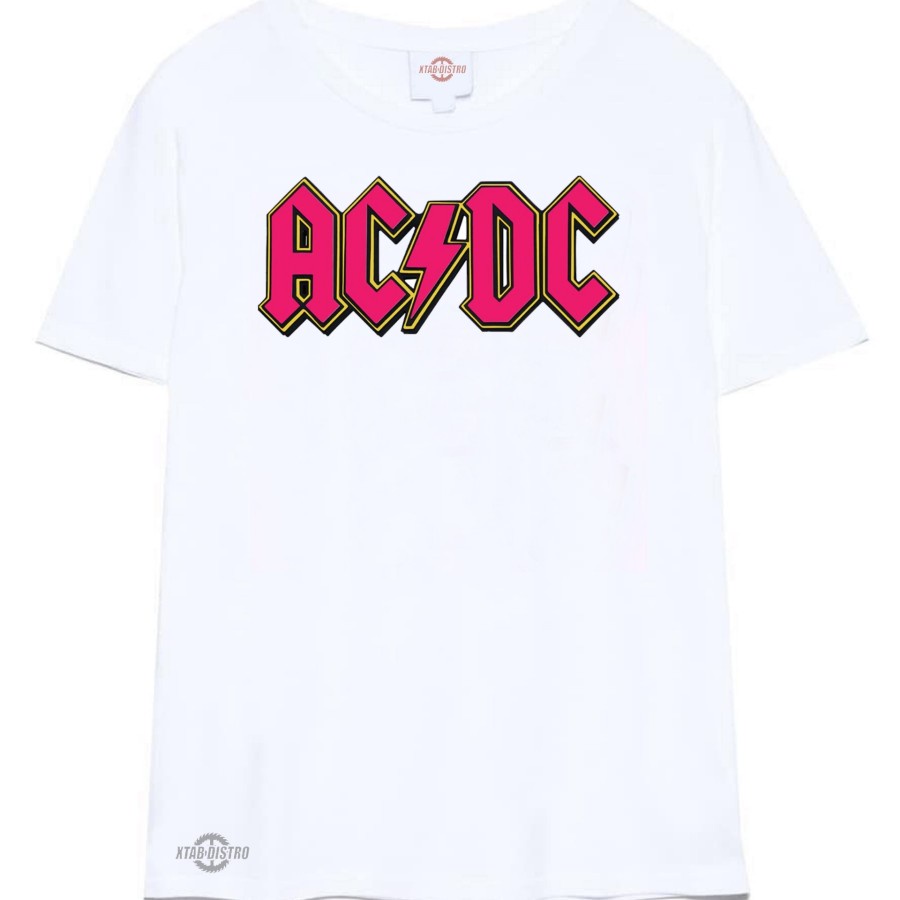 Kaos ACDC Ungu Putih Logo Pink / Premium Tshirt Acdc Hnm Uniqlo