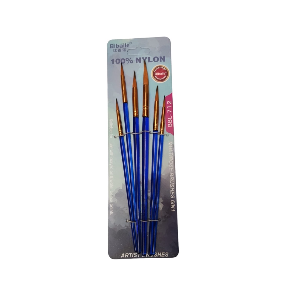 KUAS LUKIS SET 6 SERBAGUNA BULU HALUS UJUNG PIPIH LANCIP ALL PURPOSE BRUSH WATERCOLOR CAT AIR