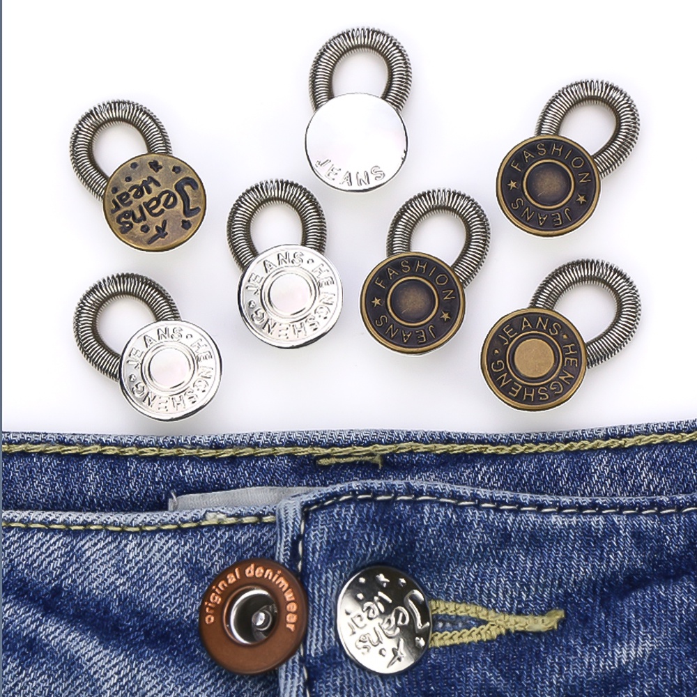 [Harga Grosir] 1pc Spring Button Extender for Pants Jeans Free Jahit Adjustable Retractable Waist Extenders Metal Buttons Waistband Expander