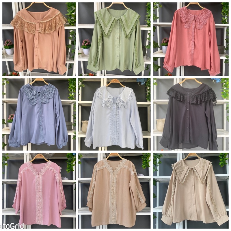 youngmoodis Top blouse katun kombinasi brokat atasan brukat import