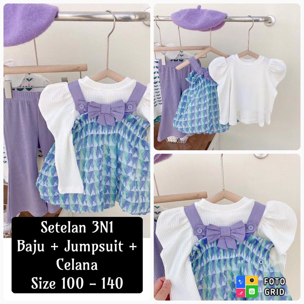 (LOLI-JKT) BS-353 STELAN ANAK 3N1 UNGU JUMPSUIT OVERAL SIZE 100-140