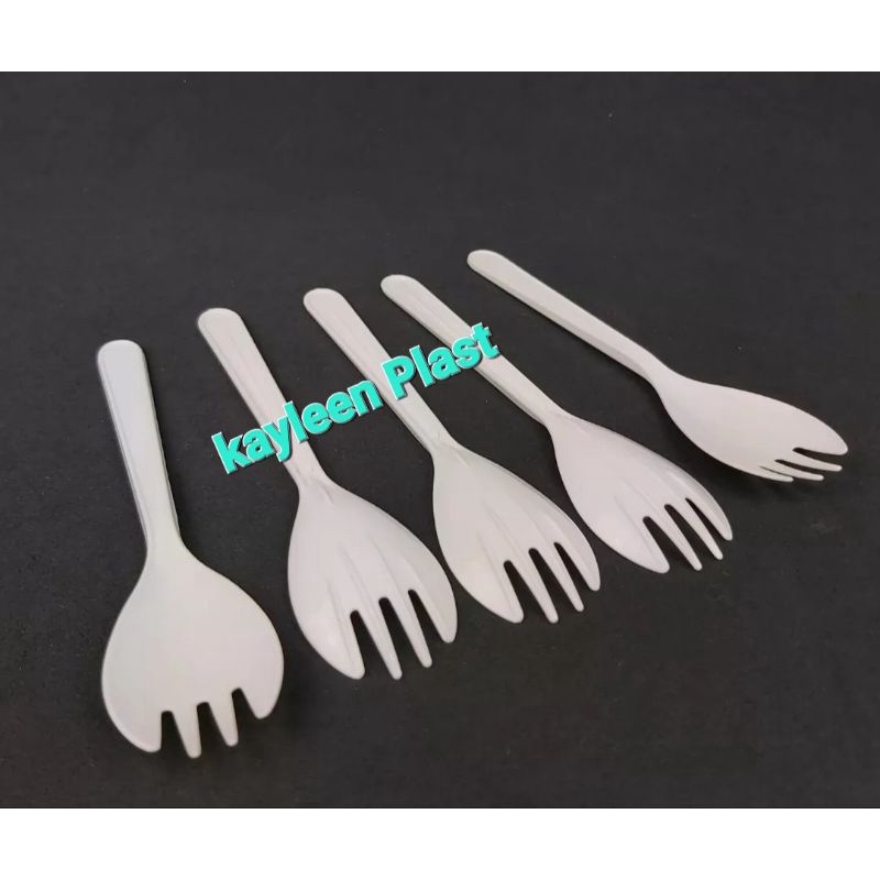 Spork Plastik Putih / Sendok Garpu Plastik 2 in 1 isi 25pcs