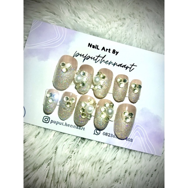 NAIL ART NUDE GLITTER,KUKU PALSU