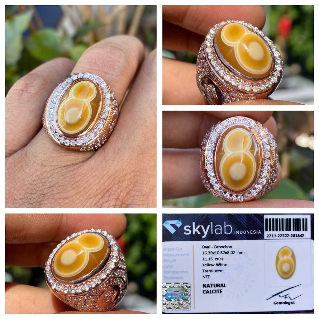 Natural 11.15ct Batu Calcite Antik Angka 8 Ring Perak