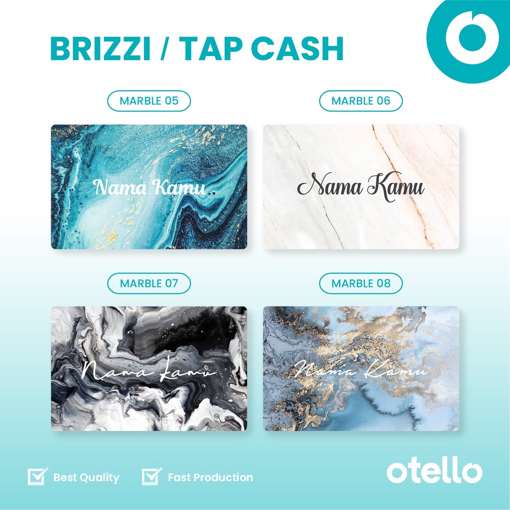 eMoney Flazz Tap Cash Brizzi Marble Nama Kartu Custom Nama eToll Card UV Print