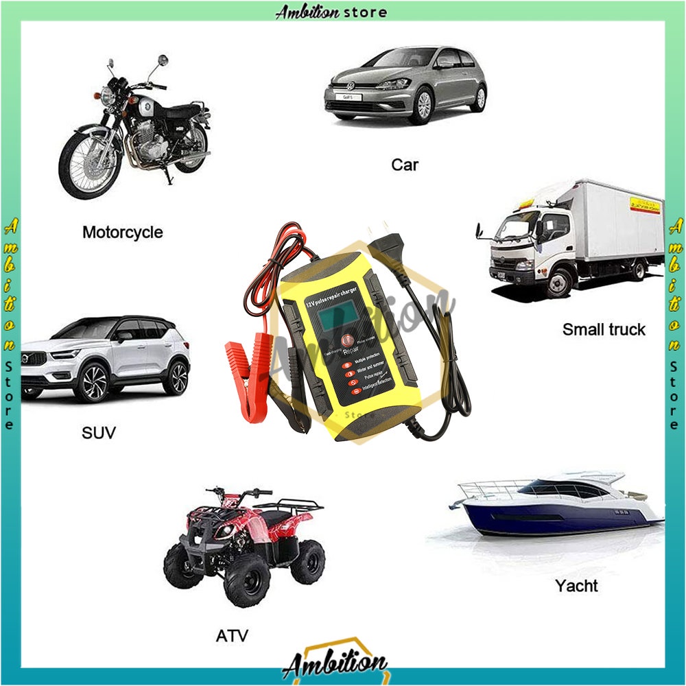 Venus Intelligent Battery Charger Aki Mobil 12V6A - 𝐂𝐚𝐬 𝐀𝐤𝐢 𝐌𝐨𝐛𝐢𝐥 𝐌𝐨𝐭𝐨𝐫 𝟏𝟐𝐕 𝟔𝐀 Pulse Repair battery Automatic smartcharger