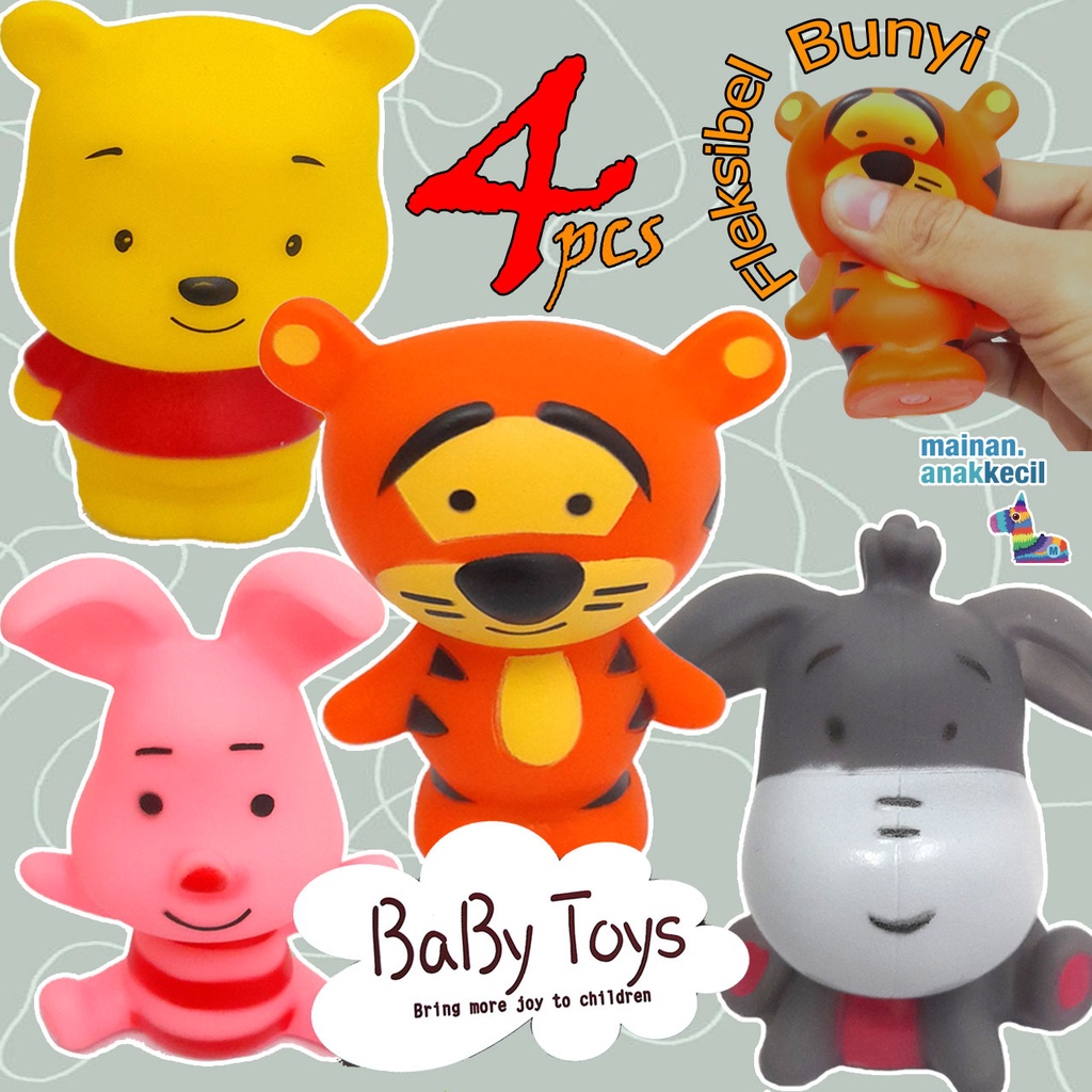 Mainan Anak Karet Vinyl Pencet Bunyi  / Mainan Mandi Bayi Edukasi  Winnie the pooh 4 in 1