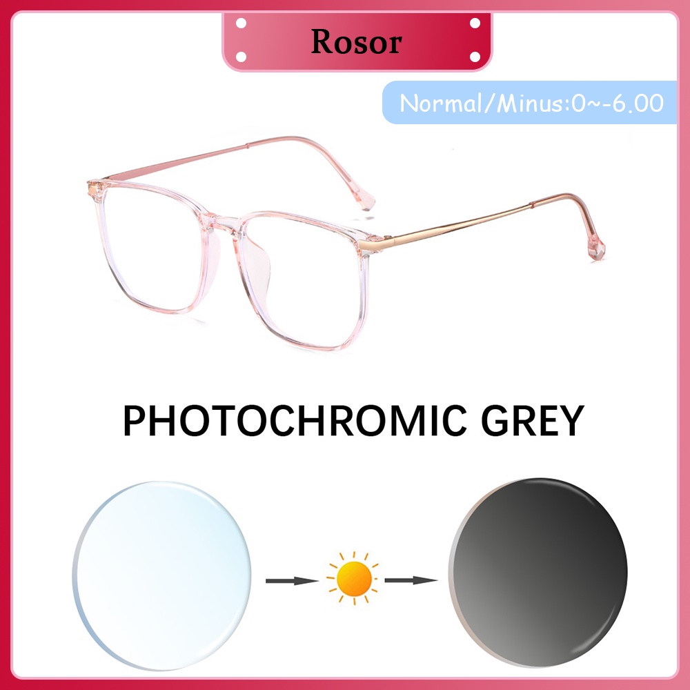Kacamata Minus Photocromic Wanita Pria Cowok Fashion Retro Style Kotak Besar Frame -1/-1.5/-2/-2.5/-